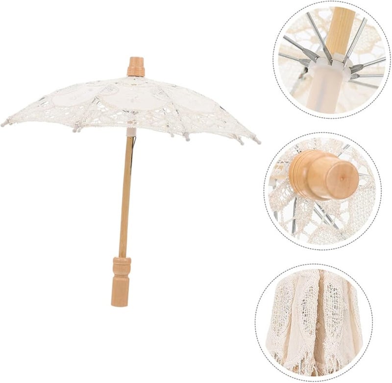Beige Lace Umbrella Parasol For Wedding Party Decor Photography Canopy - Image 4